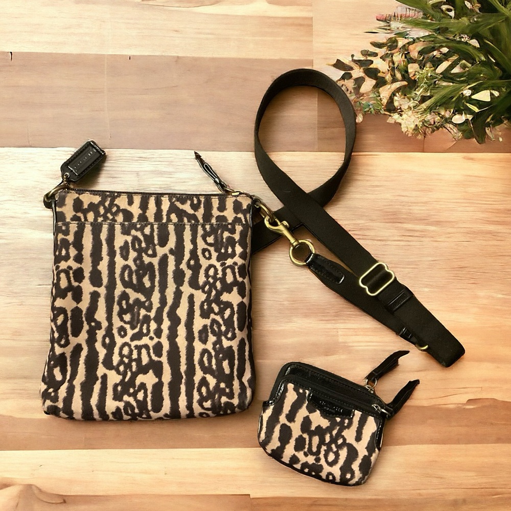Leopard Print Crossbody Bag with Coin Pouch - Brown/Black - Picture 3 of 14
